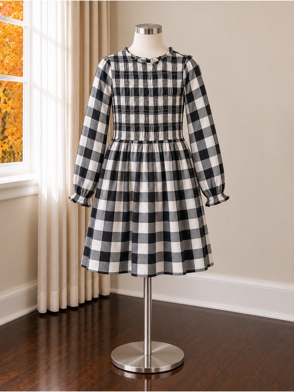 Hanna Andersson Black and White Gingham Check Smocked Dress